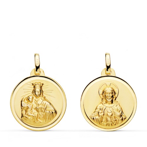 Medalla oro escapulario Virgen del Carmen y Sagrado Corazón de Jesús.