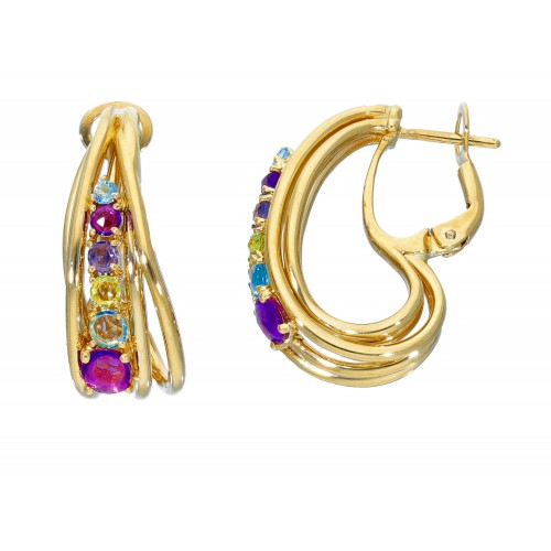 Pendientes oro y mosaico de piedras naturales.